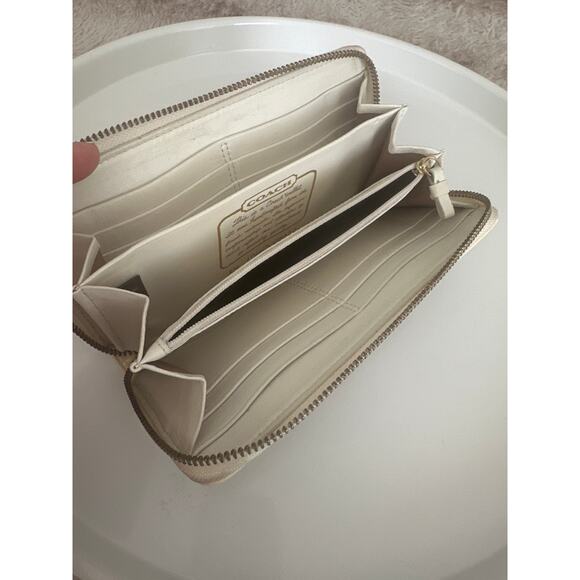Coach Canvas Leather Zip Long Wallet Brown White Signature Used - Picture 2 of 6